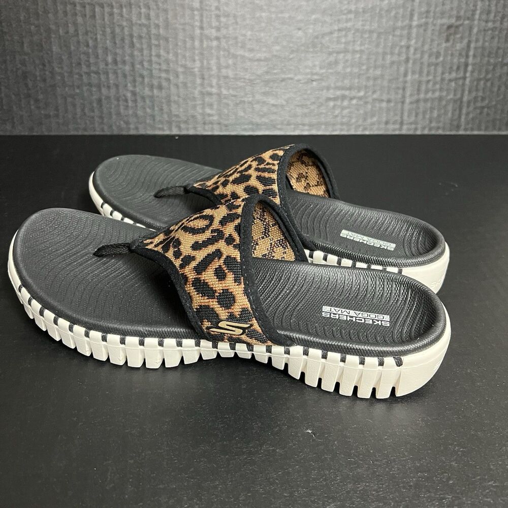 Skechers Womens Goga Mat Flip Flop Thong Sandals Leopard Size 8